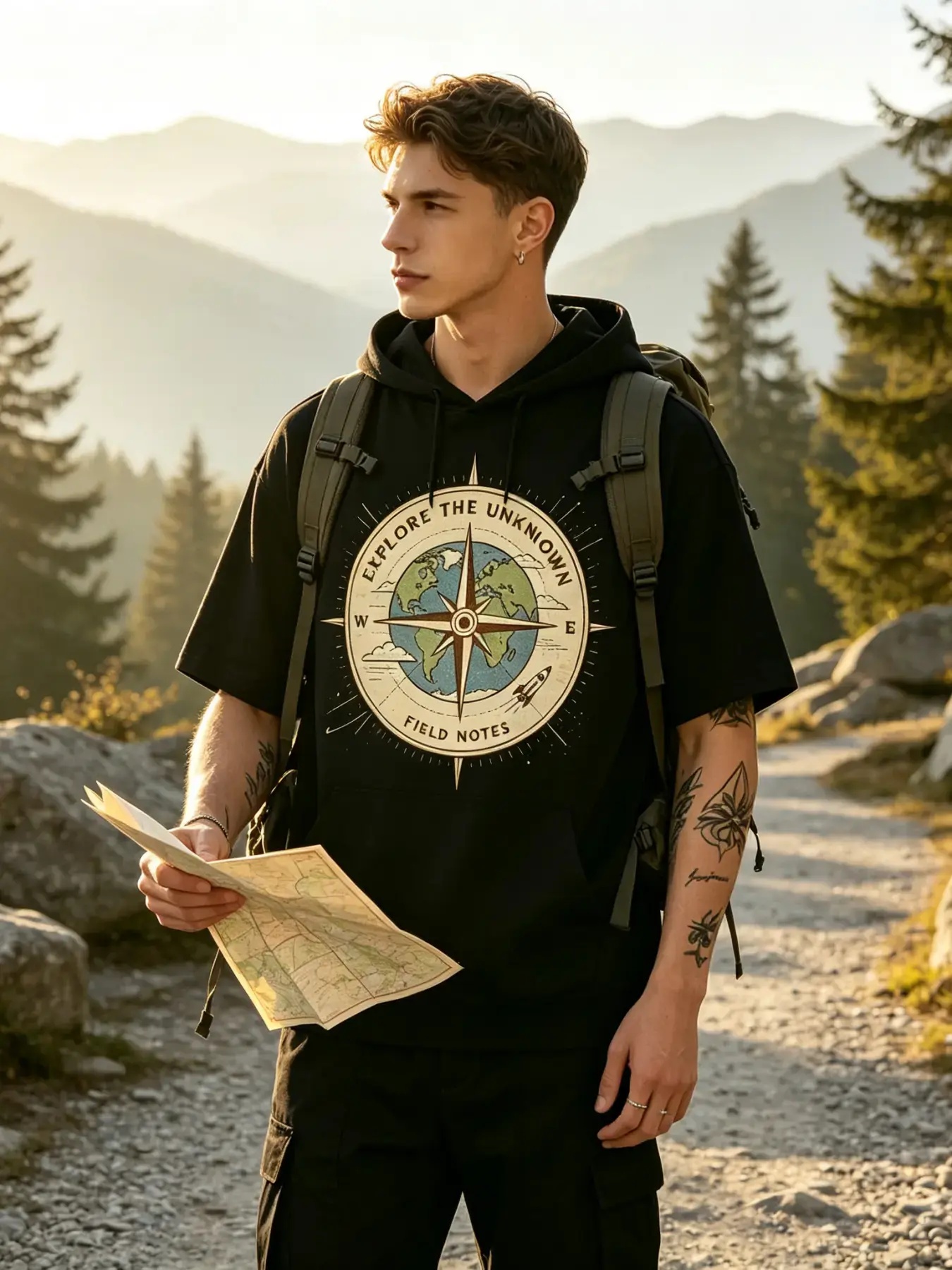 Outdoor Adventure World - Erkek Kısa Kollu Kapüşonlu Tişört, Bilinmeyen